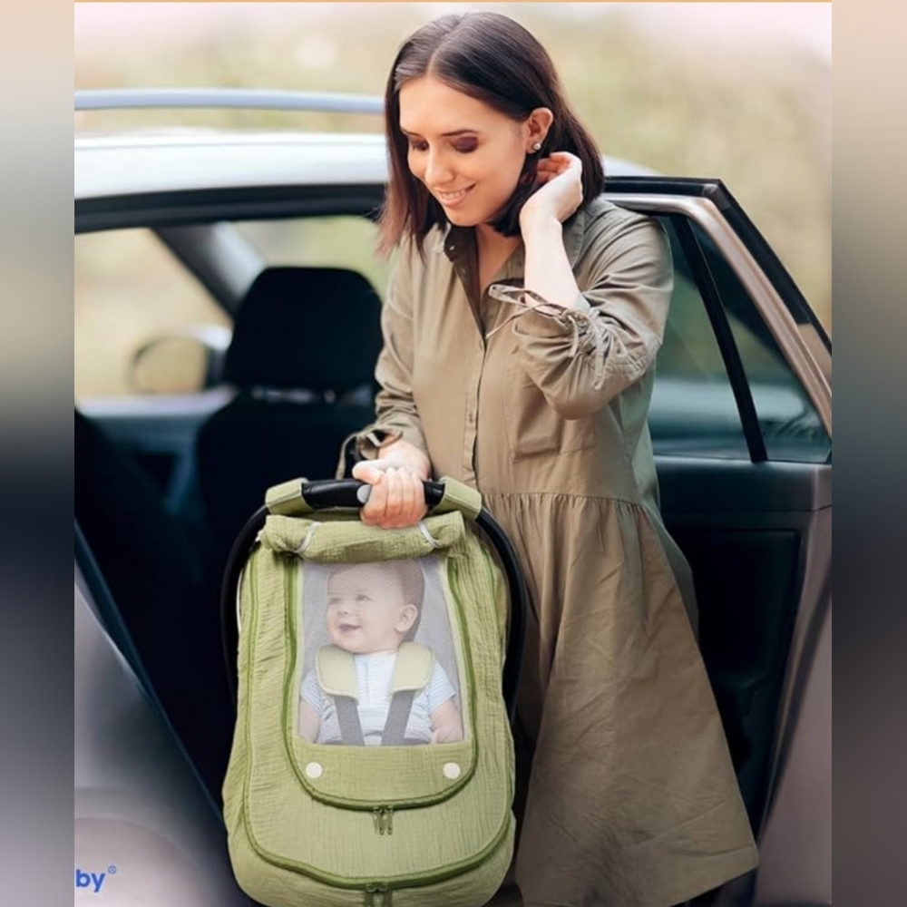 HippoBaby Olive Green Baby Car Seat Cover